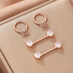 Heart nipple rings and lotus flower hoops